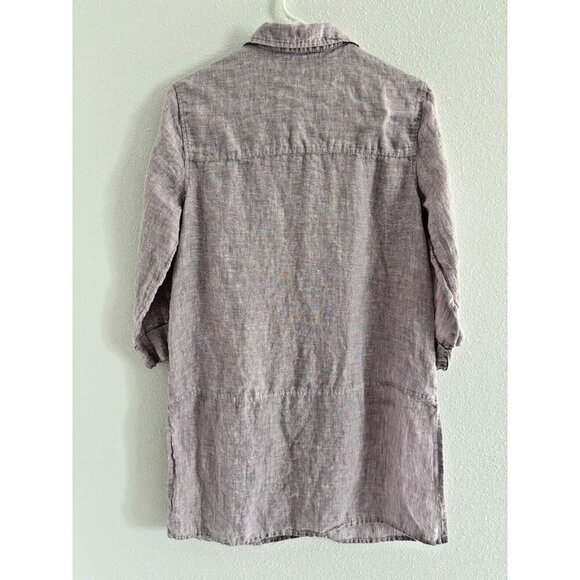Tahari Linen Button Up Tunic Sz M Long Roll Tab Sleeves Lilac Lagenlook Coastal - Picture 2 of 10